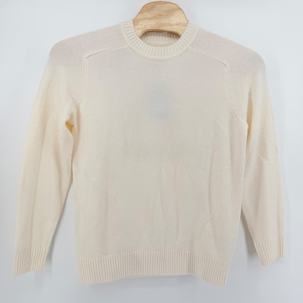 Gap Sweater Mens S Cream Crew Neck Long Sleeve Wool Blend Solid Ribbed Trim NEW